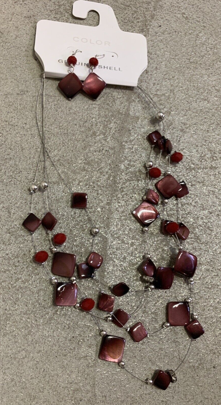 NEW Color Beautiful Necklace & Earning Set With Red Genuine Shells Jewelry Set